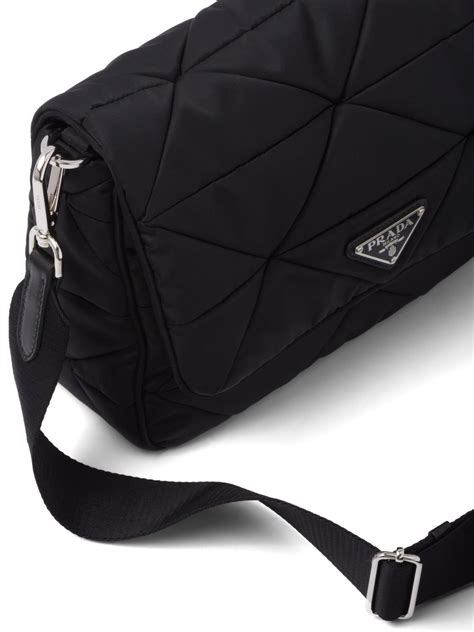 prada shoulder bag smooth leather black|Prada padded nylon shoulder bag.